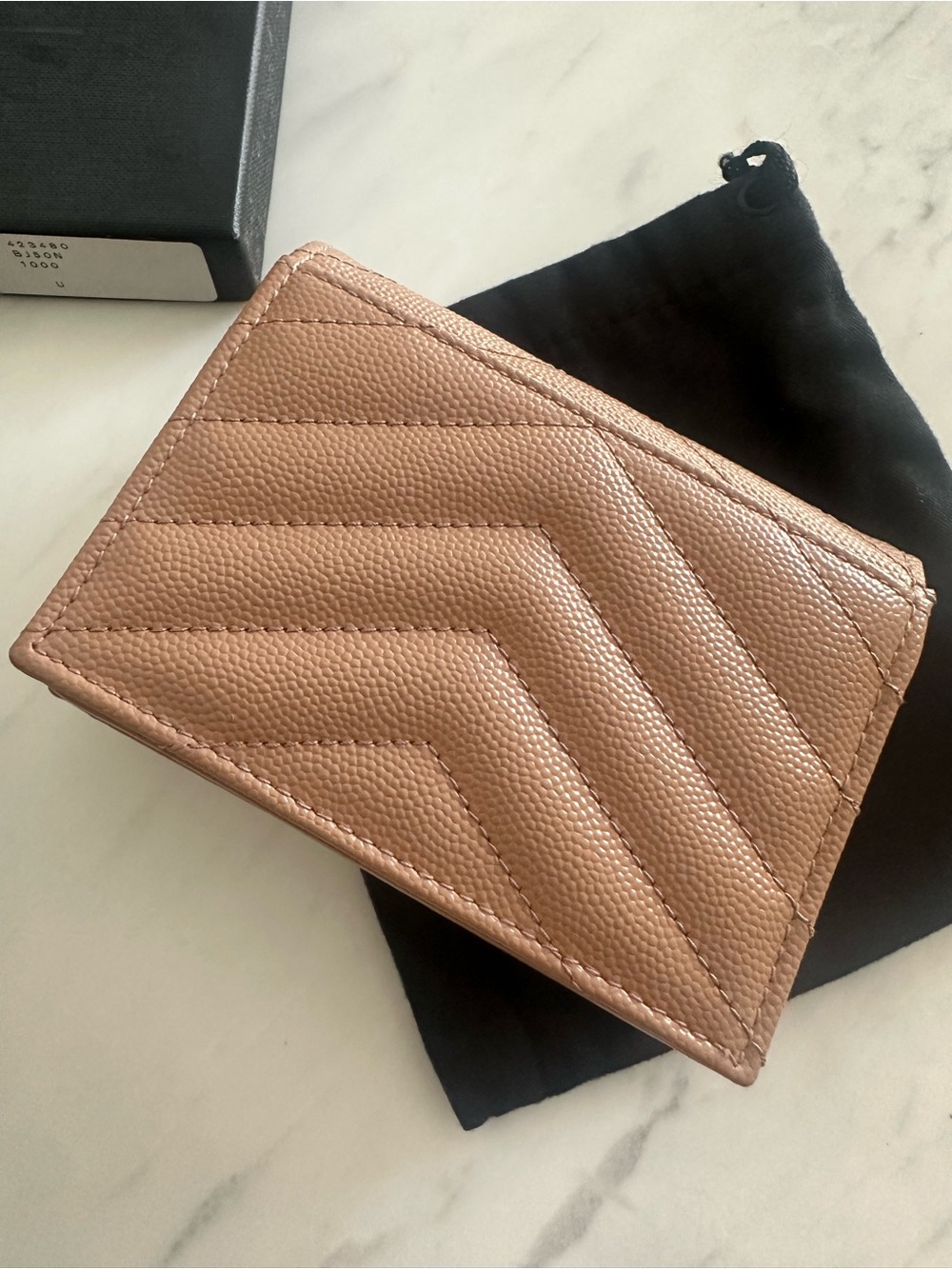 Saint Laurent Small Quilted Wallet in Tan/Beige with Gold YSL Logo - Picture 8 of 11